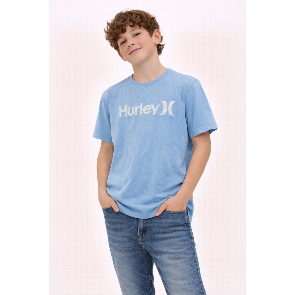 Hurley Graphicā T-Shirt Kids Size L 14/16 Blue Short Sleeve Logo Surf Tee
